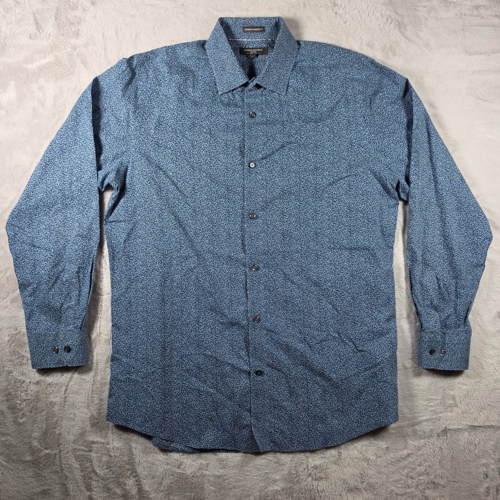 Banana Republic Shirt‎ Mens L Blue Camden Standard Fit Floral Non-Iron Cotton